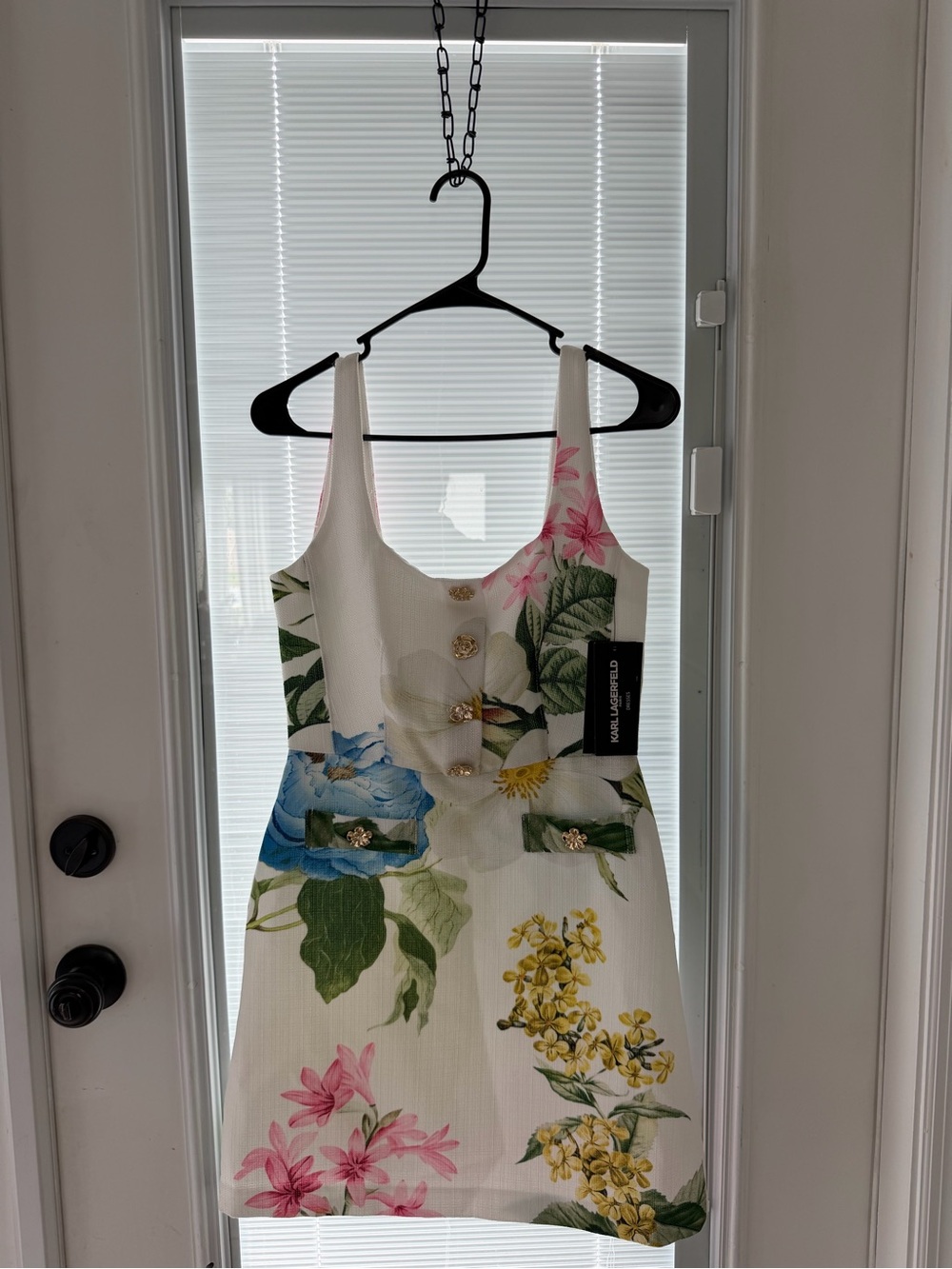 Karl Lagerfeld White Floral Scoop Neck Mini Dress